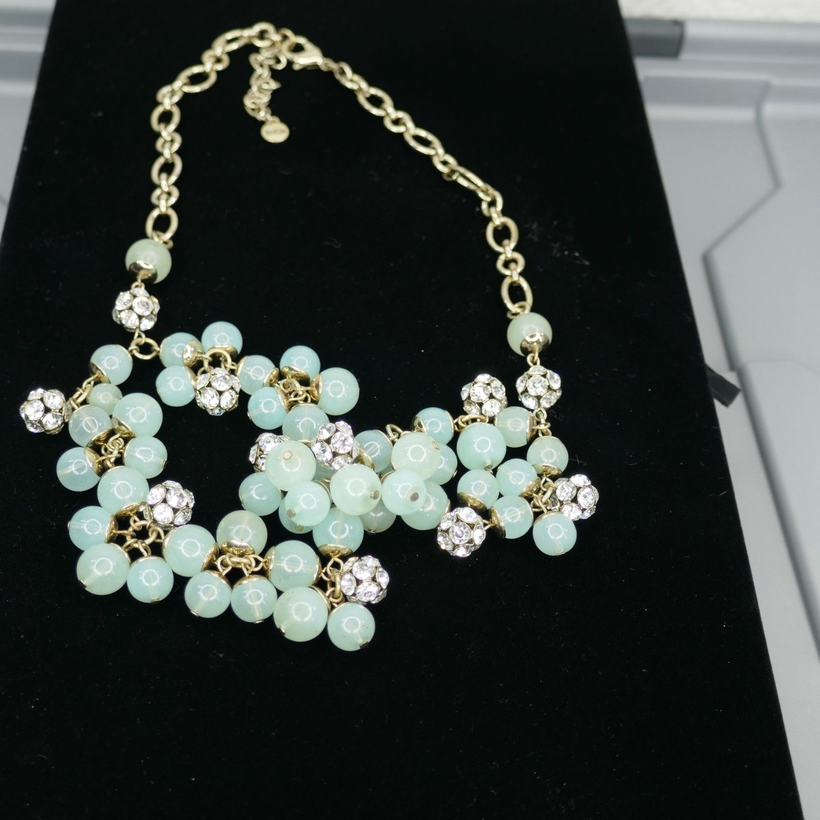 Bella Jack Statement Necklace Blue Green Bead Clusters Rhinestones 20 Inches